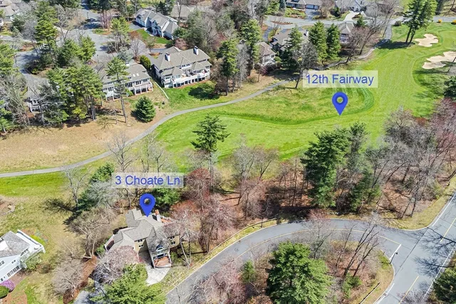 a aerial view of a house with a yard and lake view