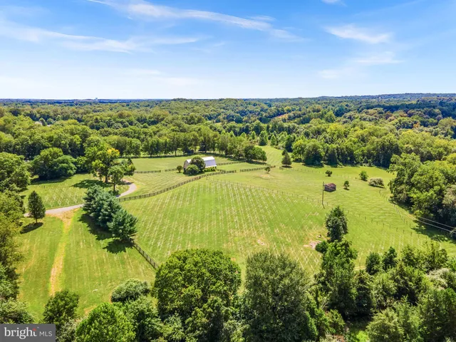 an aerial view of residential houses with outdoor space and trees