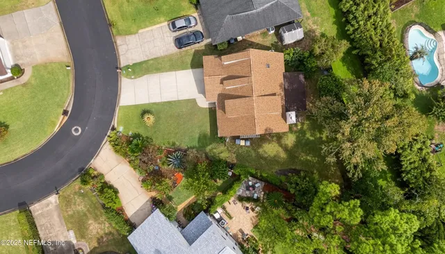 an aerial view of a house