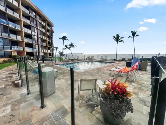 a view of a lake with a terrace