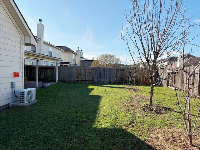 a garden view with a seating space