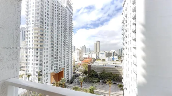 a view of a city from a balcony