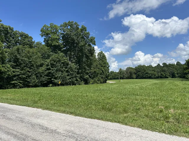 a view of a green field with wooden fence