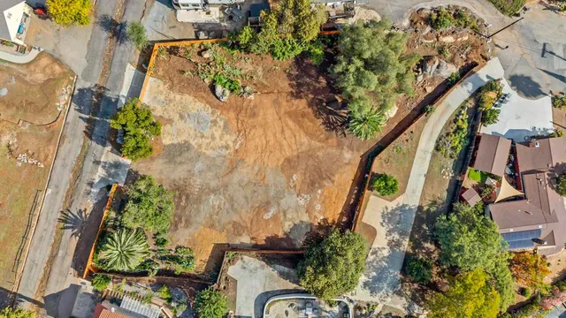 an aerial view of a backyard
