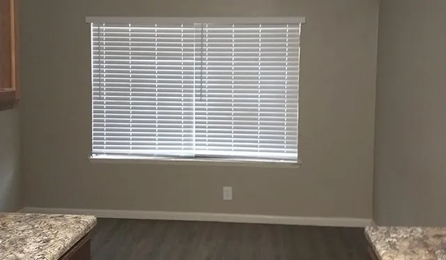 a view of a small space with a window