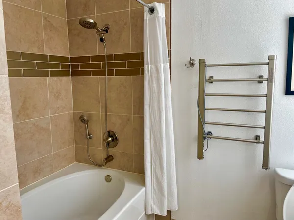 a bathroom with a bathtub