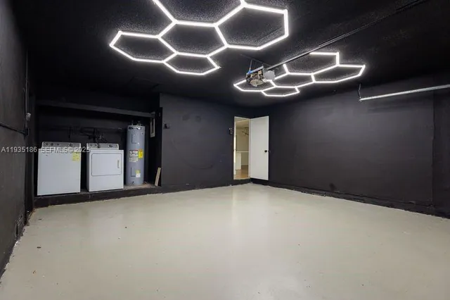 a view of an empty room with a windows