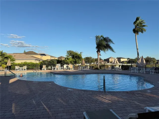 an outdoor space with seating