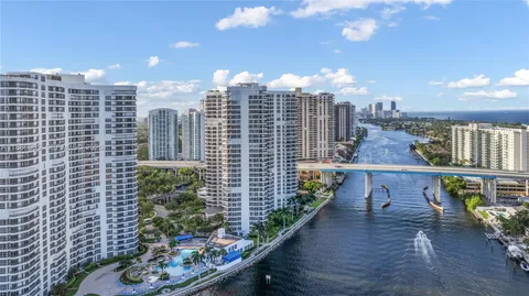 a city view with tall buildings