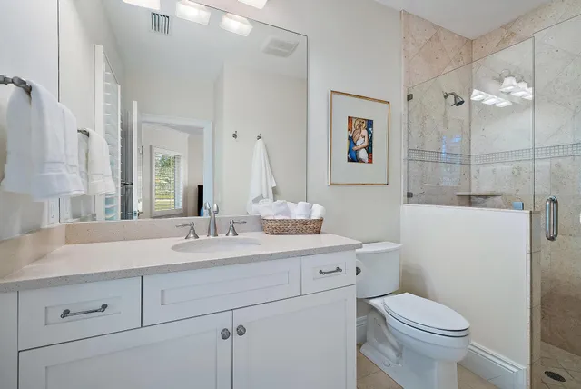 a view of a lake with a garden