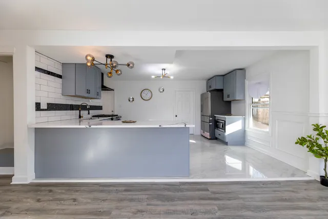 a view of kitchen and living room
