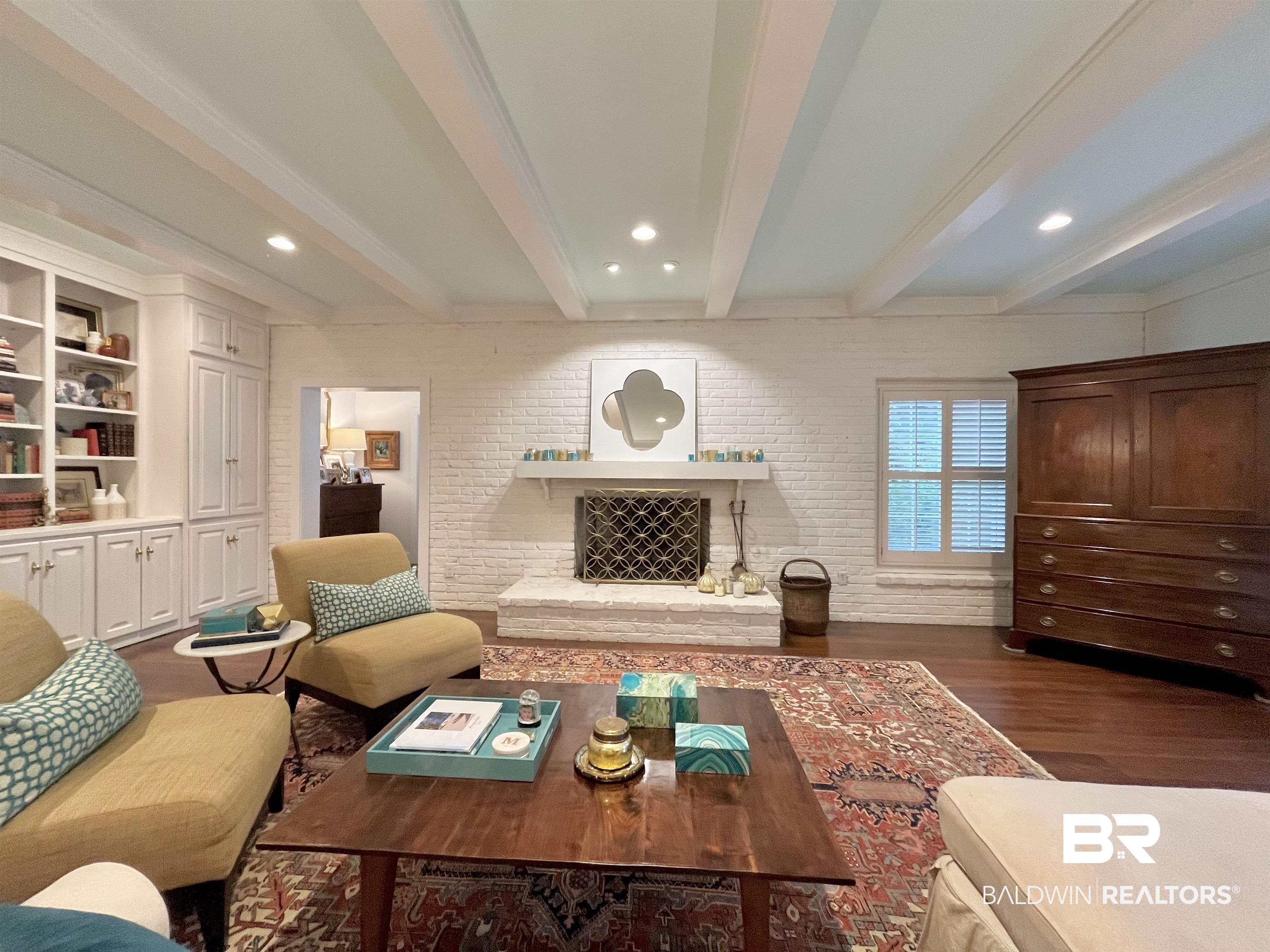 451 Ridgelawn Drive West Mobile, AL 36608 - Photo 21 of 41 Living room with beamed ceiling, dark wood-type flooring, and recessed lighting