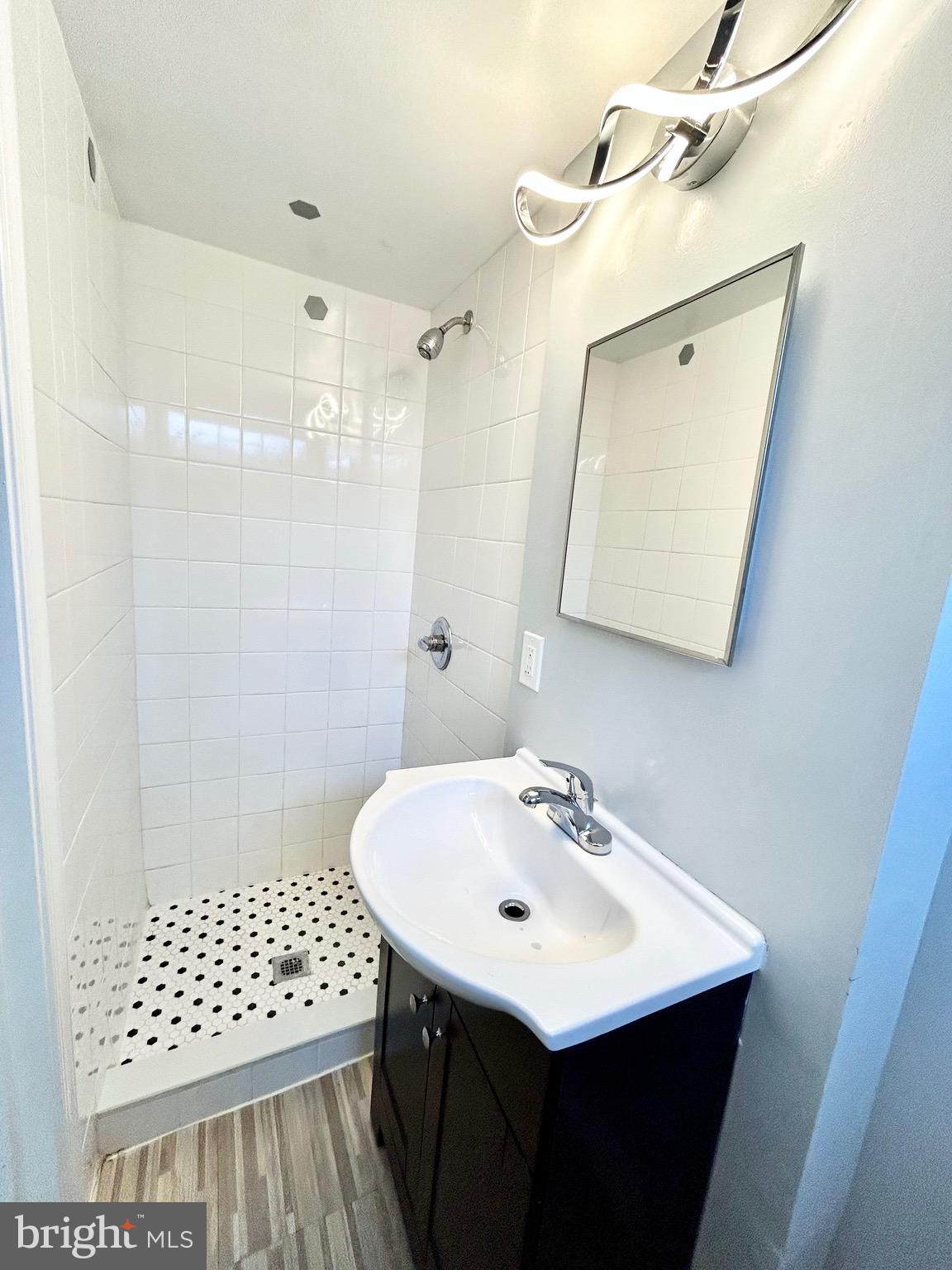 6116 Edlynne Road Baltimore, MD 21239 - Photo 17 of 18 a bathroom with a sink a toilet a mirror and shower