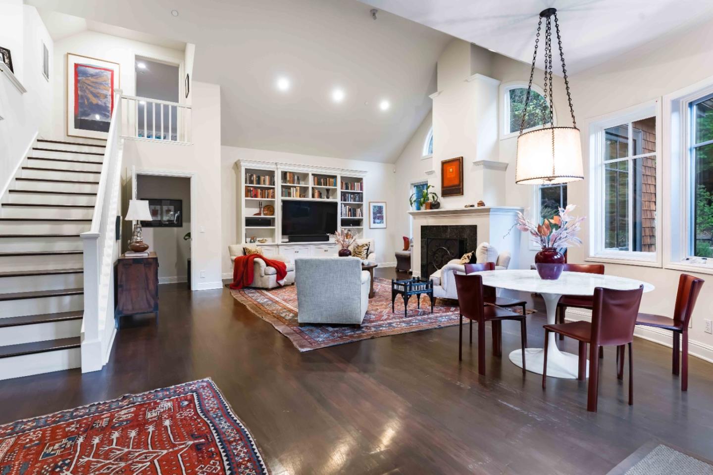 160 Phillip Road Woodside, CA 94062 - Photo 12 of 51 a living room with fireplace furniture and a wooden floor