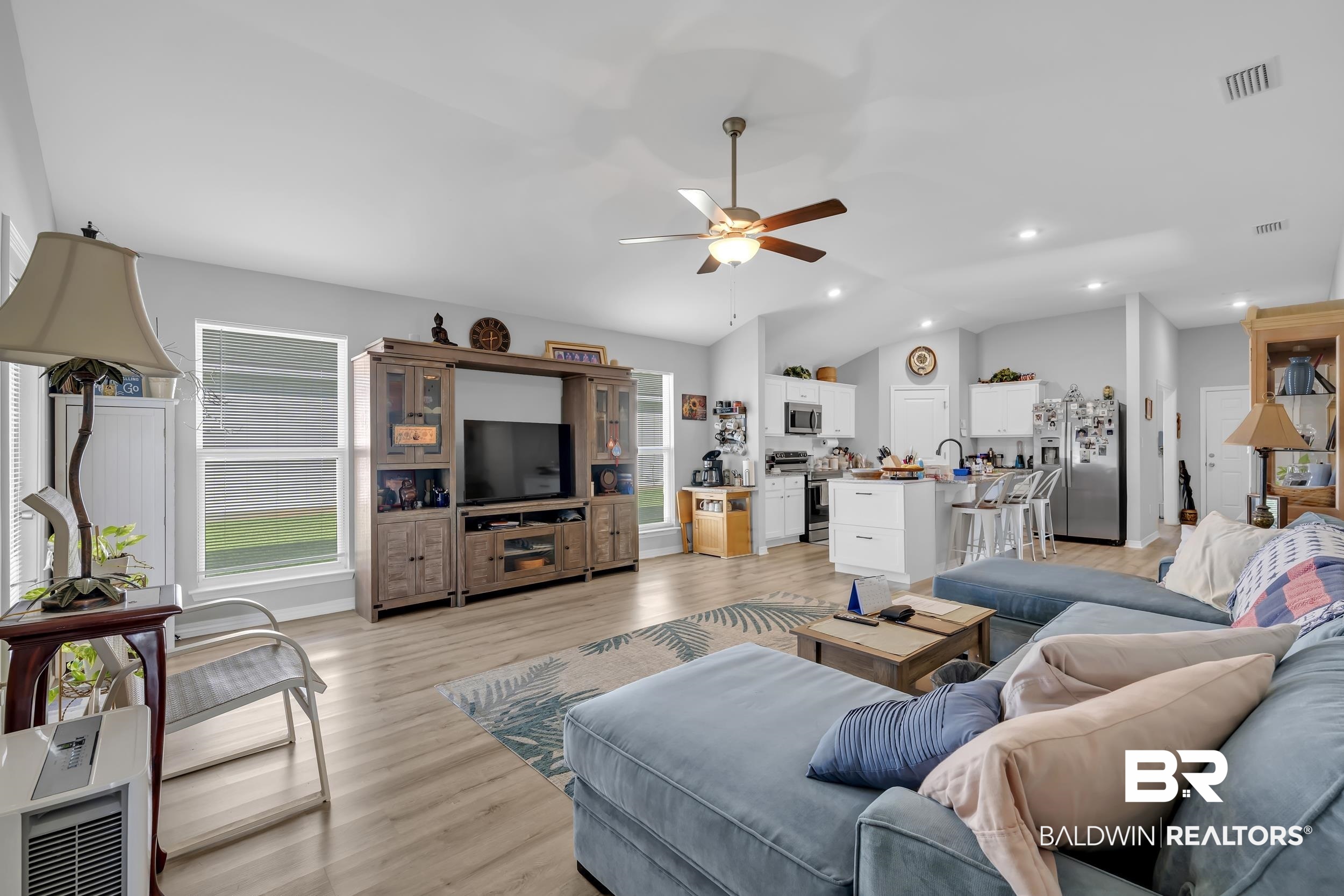 1228 Caper Avenue Foley, AL 36535 - Photo 14 of 54 Open-concept living area featuring wood-finish flooring, recessed lighting, and a ceiling fan