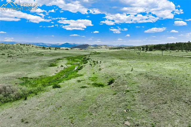 a view of a field with an ocean