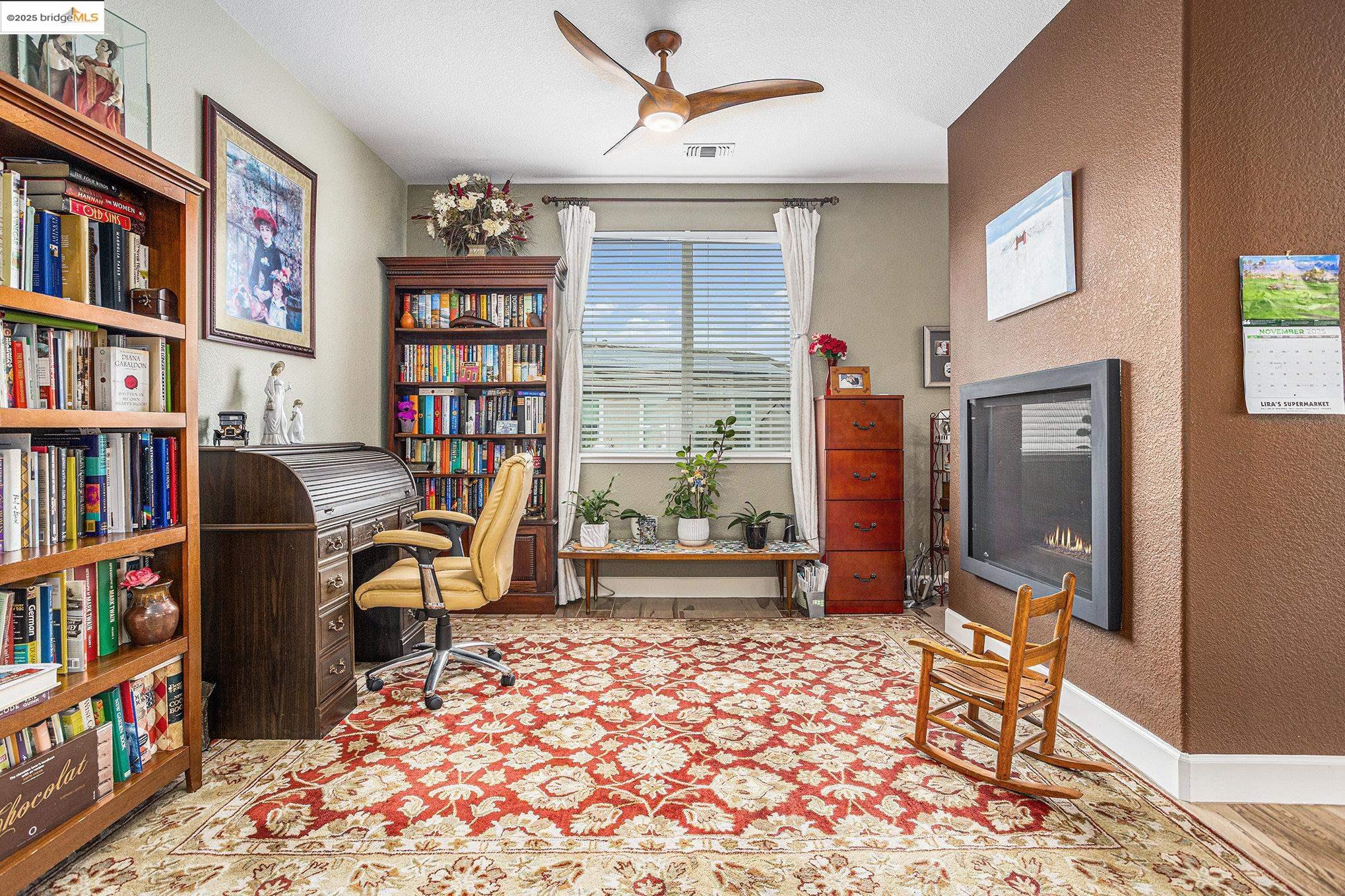 299 Marks Road Rio Vista, CA 94571 - Photo 6 of 39 Office with a textured wall, a ceiling fan, and light wood-type flooring