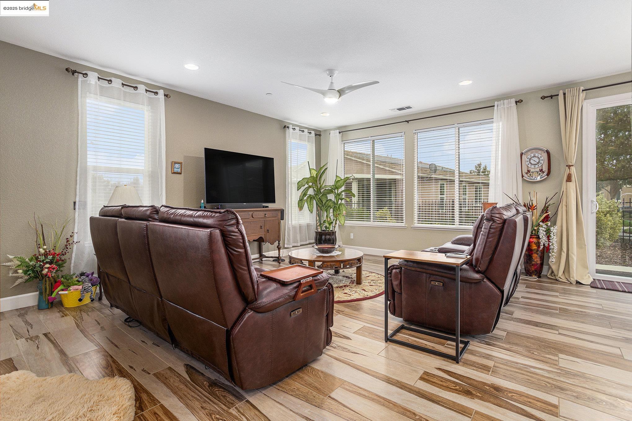299 Marks Road Rio Vista, CA 94571 - Photo 8 of 39 Living area with plenty of natural light, light wood-style floors, a ceiling fan, and recessed lighting