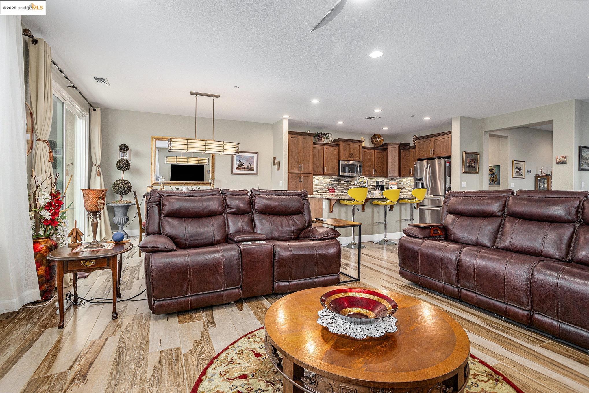 299 Marks Road Rio Vista, CA 94571 - Photo 9 of 39 Living area featuring recessed lighting, light wood-type flooring, and a ceiling fan