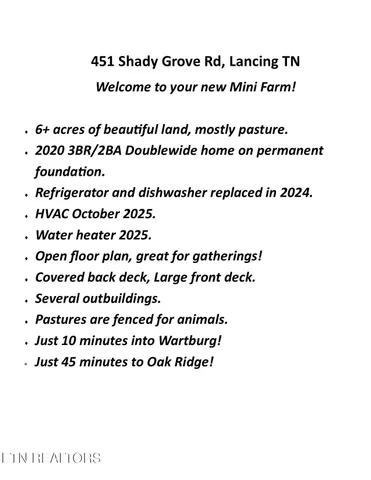 $374,900 | 451 Shady Grove Road, Lancing, TN 37770