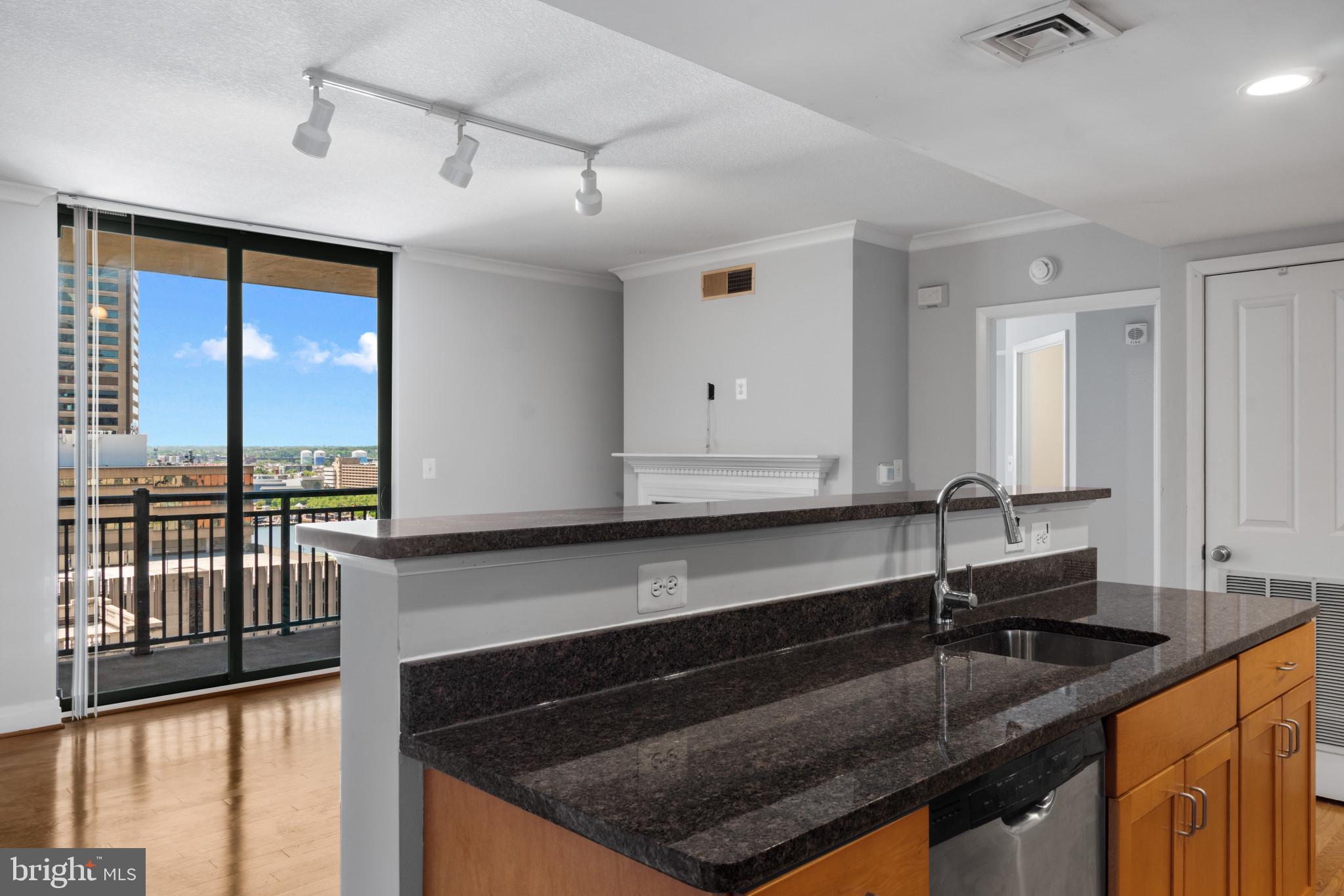 414 Water Street, Unit 1315 Baltimore, MD 21202 - Photo 8 of 30 a kitchen with granite countertop a sink and a stove top oven