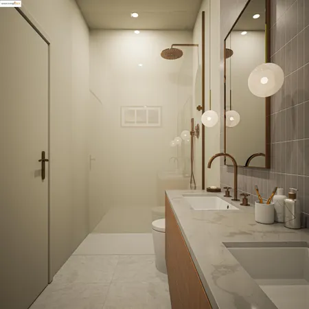 a bathroom with a double vanity sink mirror and vanity