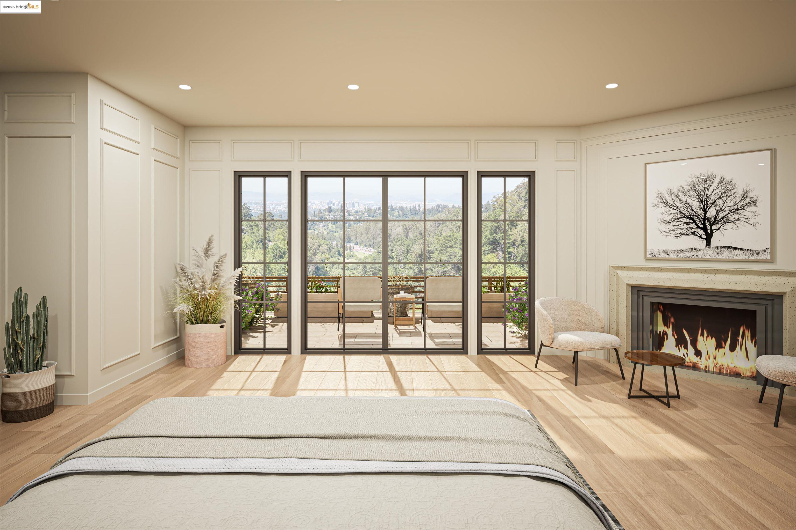 0 Girvin Drive Oakland, CA 94611 - Photo 8 of 30 a spacious bedroom with a large bed and a fireplace