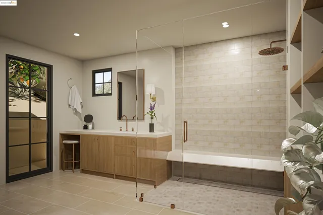 a bathroom with a bathtub and a sink