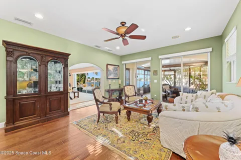 aerial view of a house with a yard and garden