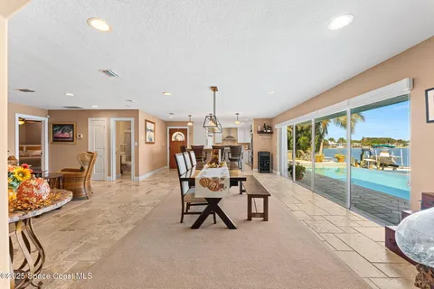 an outdoor space with furniture