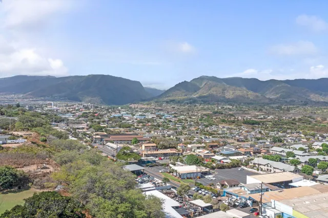 a view of a city with mountain