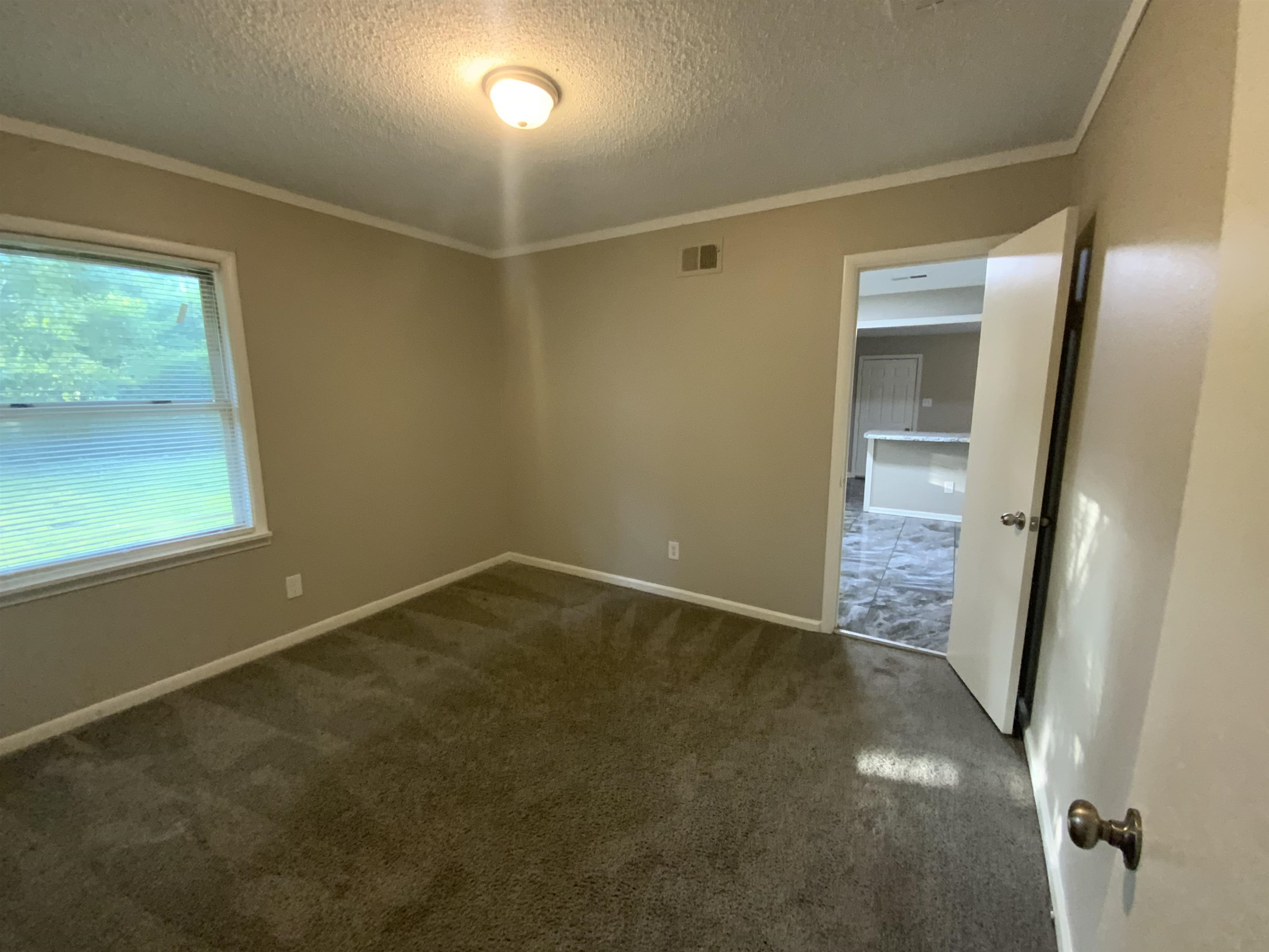 3560 Steele Street Memphis, TN 38127 - Photo 5 of 19 Spare room with a textured ceiling, dark colored carpet, and ornamental molding