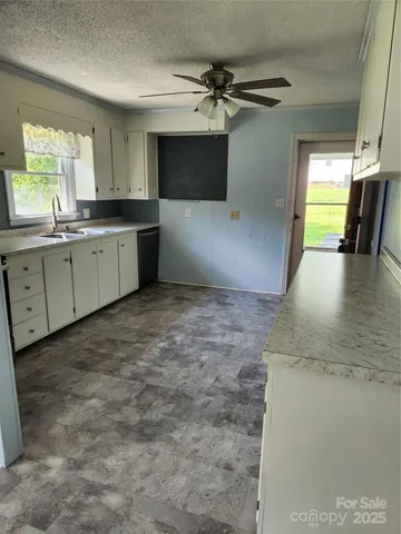 a view of a kitchen with a sink and dishwasher cabinets
