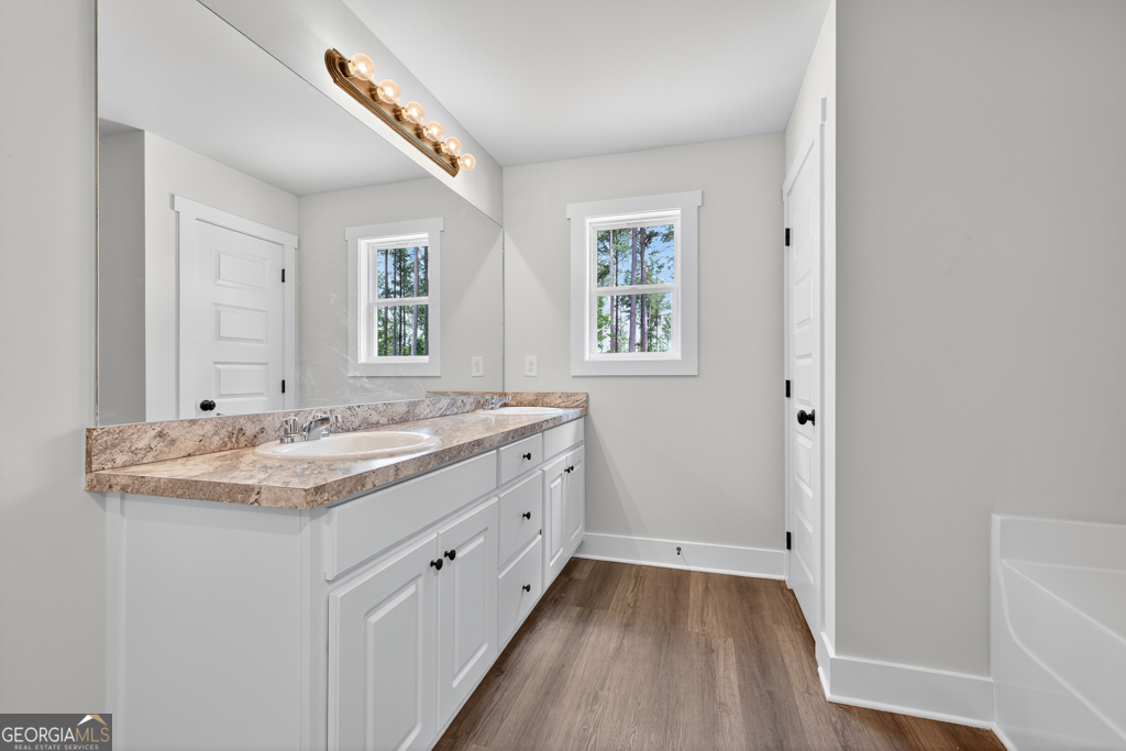 373 Liberty Hill Road, Unit 19 Hartwell, GA 30643 - Photo 25 of 31 a bathroom with a granite countertop sink and a mirror