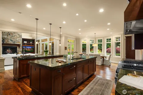 a kitchen with lots of counter top space