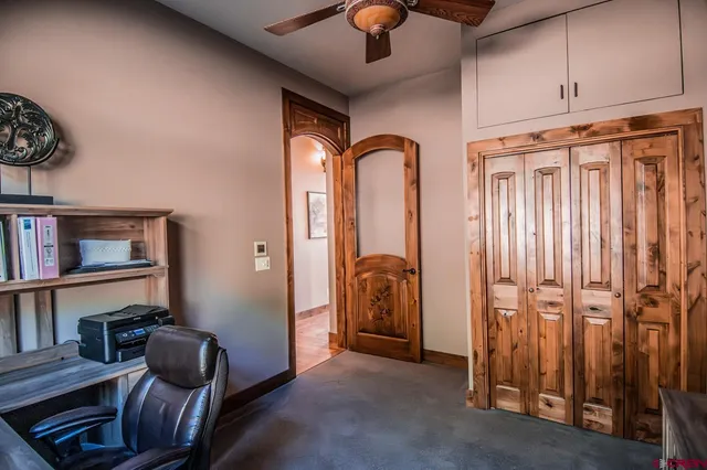 a view of a livingroom with furniture and closet