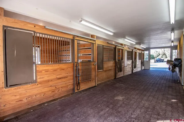 a view of a hallway with windows