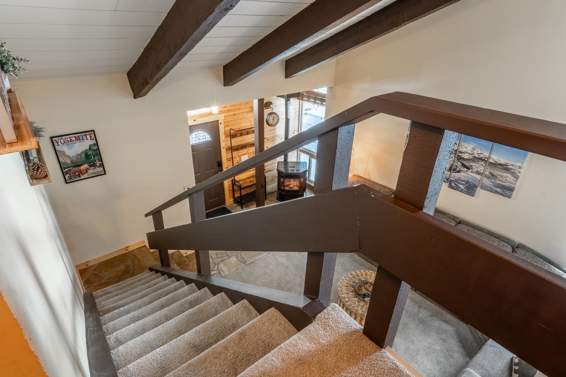 150 Sierra Park Road, Unit 6 Mammoth Lakes, CA 93546 - Photo 12 of 31 Stairway featuring beamed ceiling and baseboards