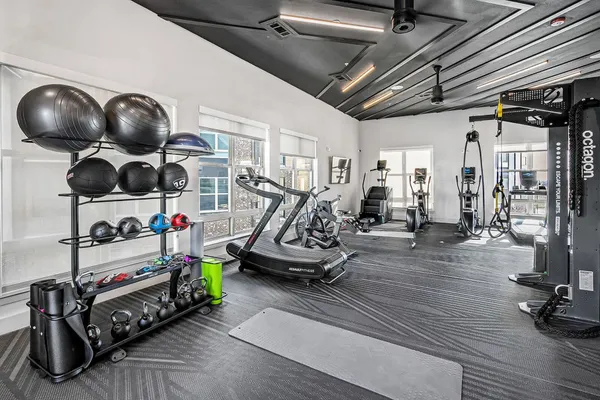 a view of a room with gym equipment