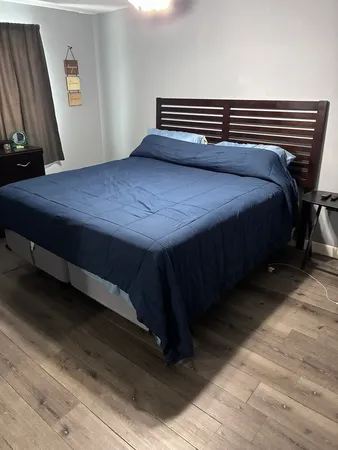 a close up of a bed