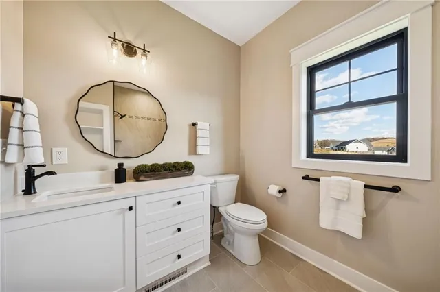 a bathroom with a toilet a sink and a mirror
