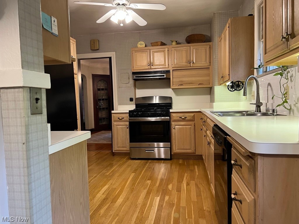 2572 Eaton Road Cleveland, OH 44118 - Photo 12 of 35 Kitchen with sink, ceiling fan, light hardwood Wood flooring and all appliances stay