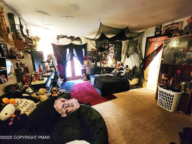 a bedroom with furniture and flat screen tv