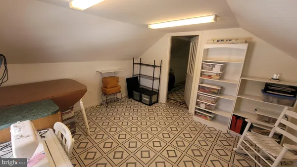 a view of a garage with storage