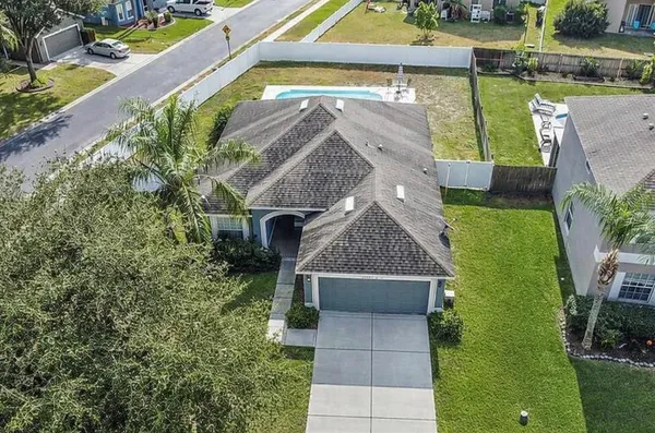 an aerial view of a house