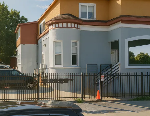 a view of a city from a balcony