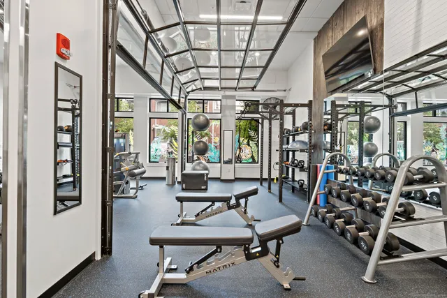 a view of a room with gym equipment