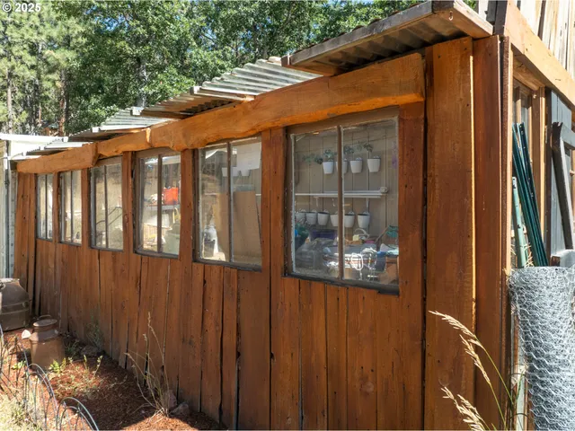 a porch with seating space