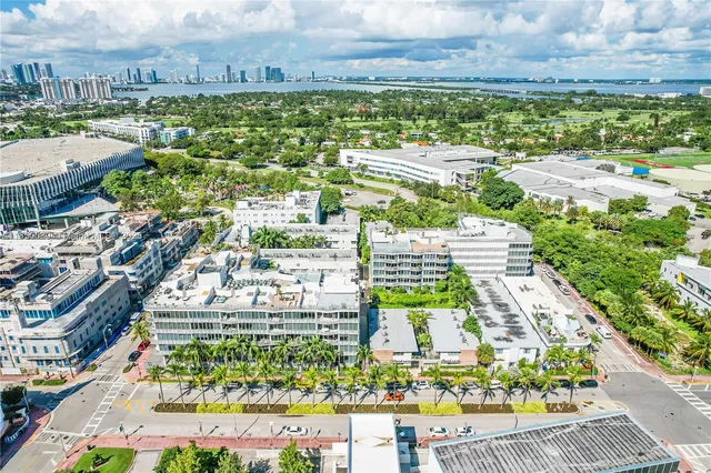 a city view with tall buildings