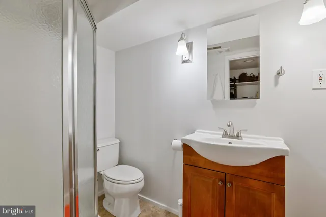 a bathroom with a sink a toilet and mirror